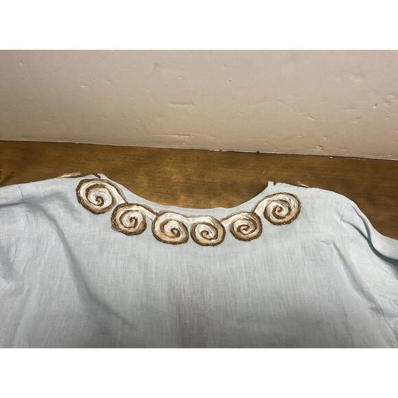 Barbara Gerwit Blue Linen Embroidery Tunic Top Blouse Cover Up Medium - Picture 14 of 14